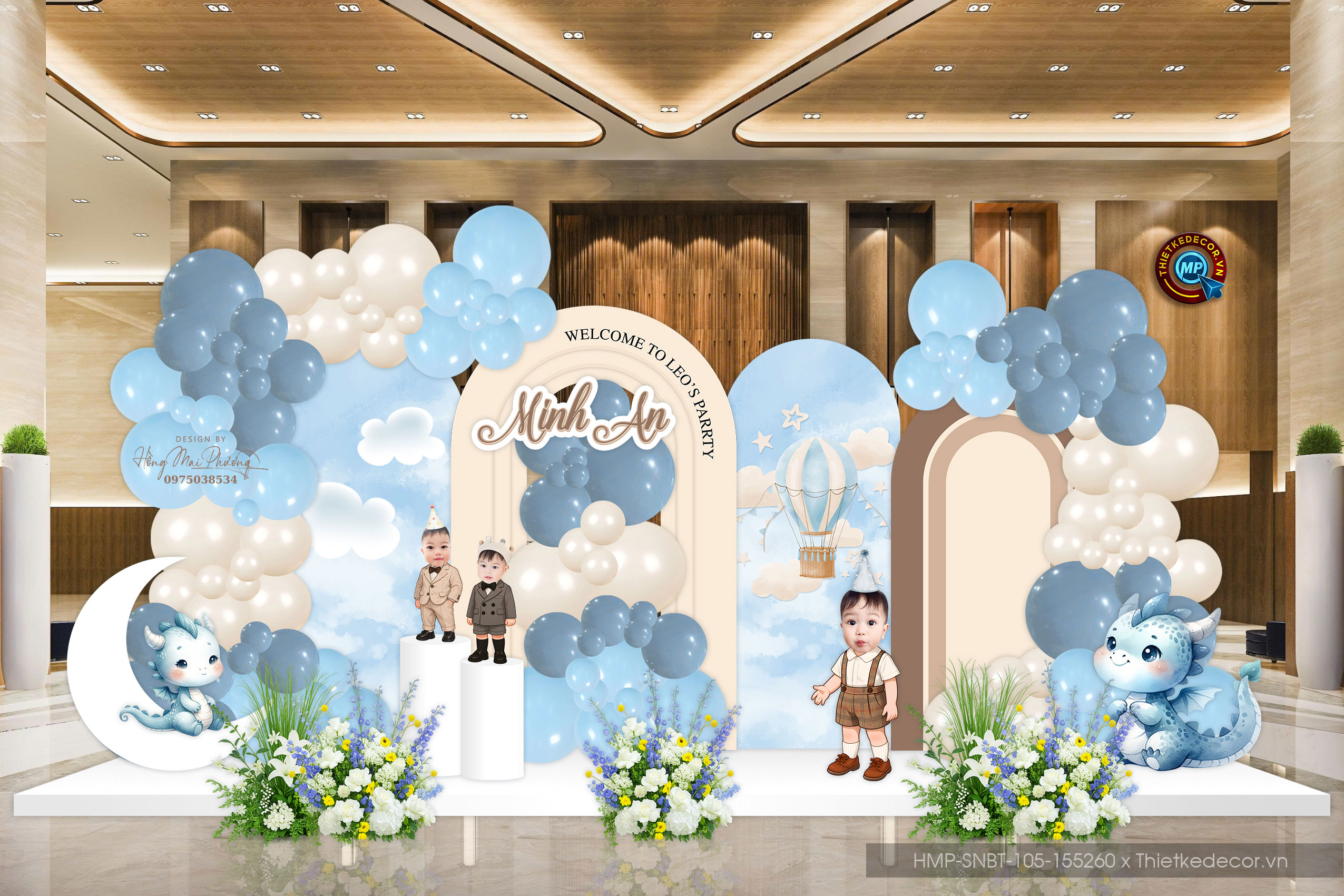 File thiết kế trang trí decor sinh nhật- thôi nôi bé trai đáng yêu cute